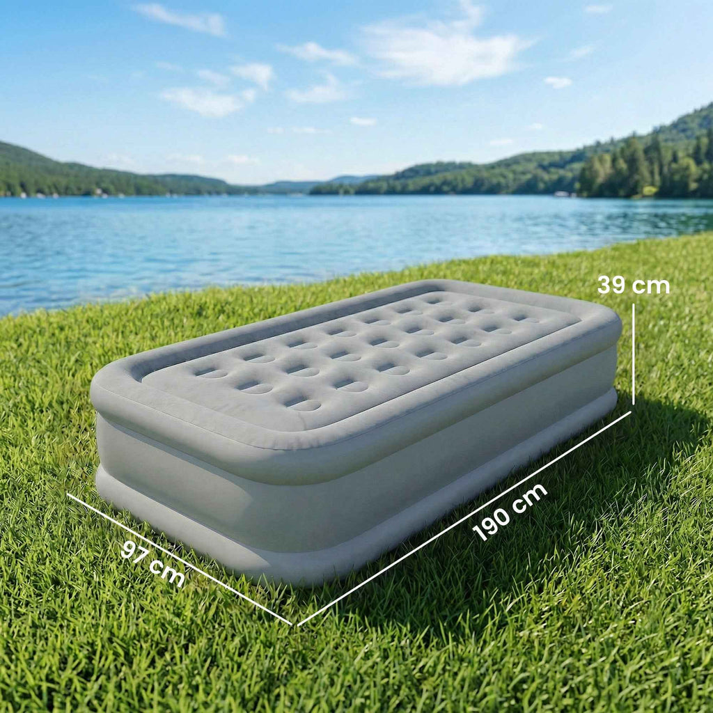 Outsunny Self-Inflating Single Mattress, Flocked Surface, with Inflation Pump and Carry Bag, Grey