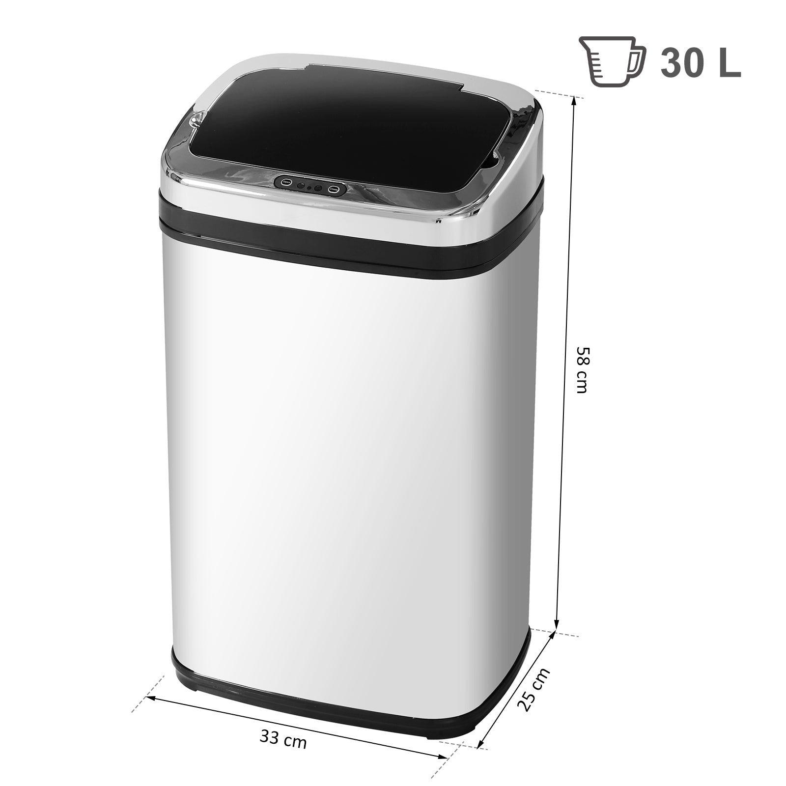 HOMCOM Elegant stainless steel waste bin with electronic opening sensor 30L - Borgè