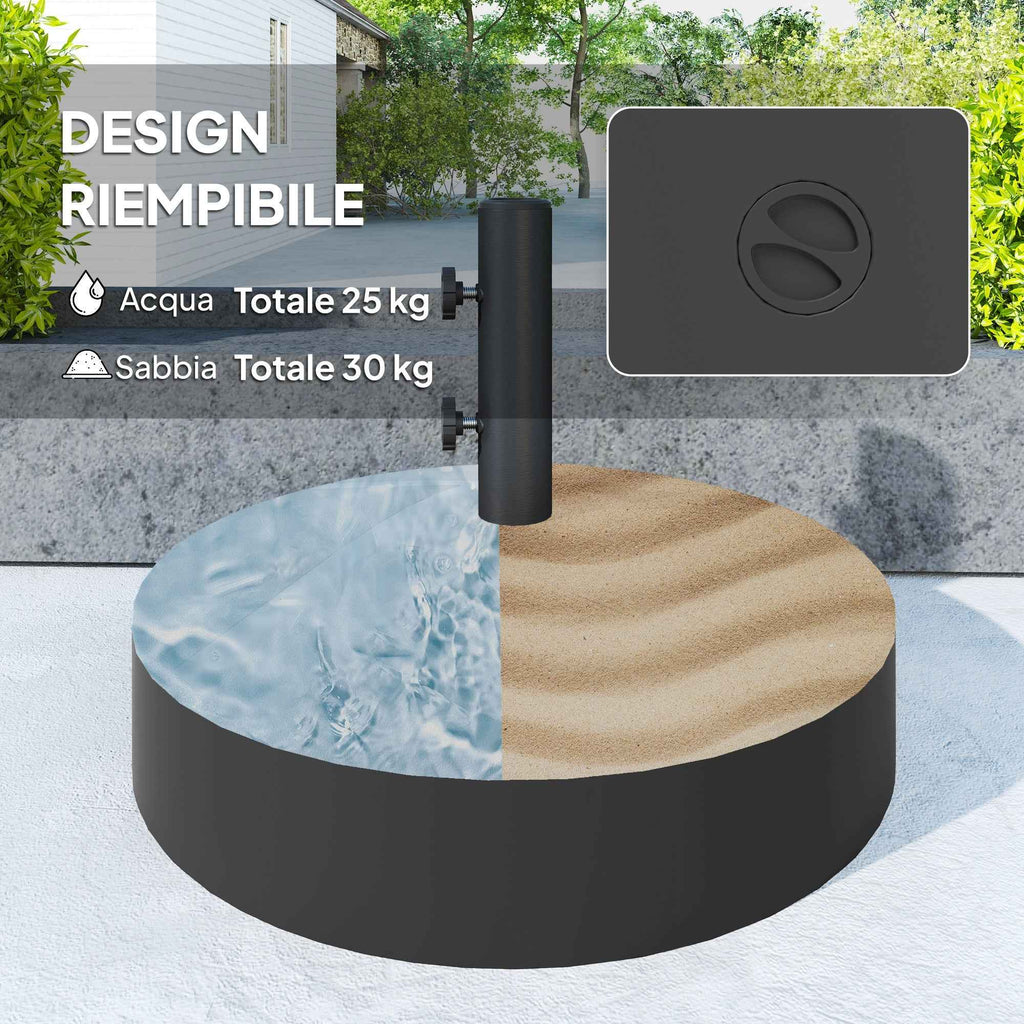 Outsunny Umbrella Base Fillable with Water 25kg/Sand 30kg, for Ø36/38/48mm Umbrella Poles, Black