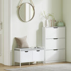 Slim Shoe Rack with 3 Folding Drawers and Bottom Cutout, Wooden, 80x17x108 cm, White