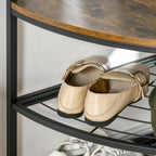 Industrial Style Corner Coat Rack with Bench and Shoe Rack, 50x50x183cm, Brown