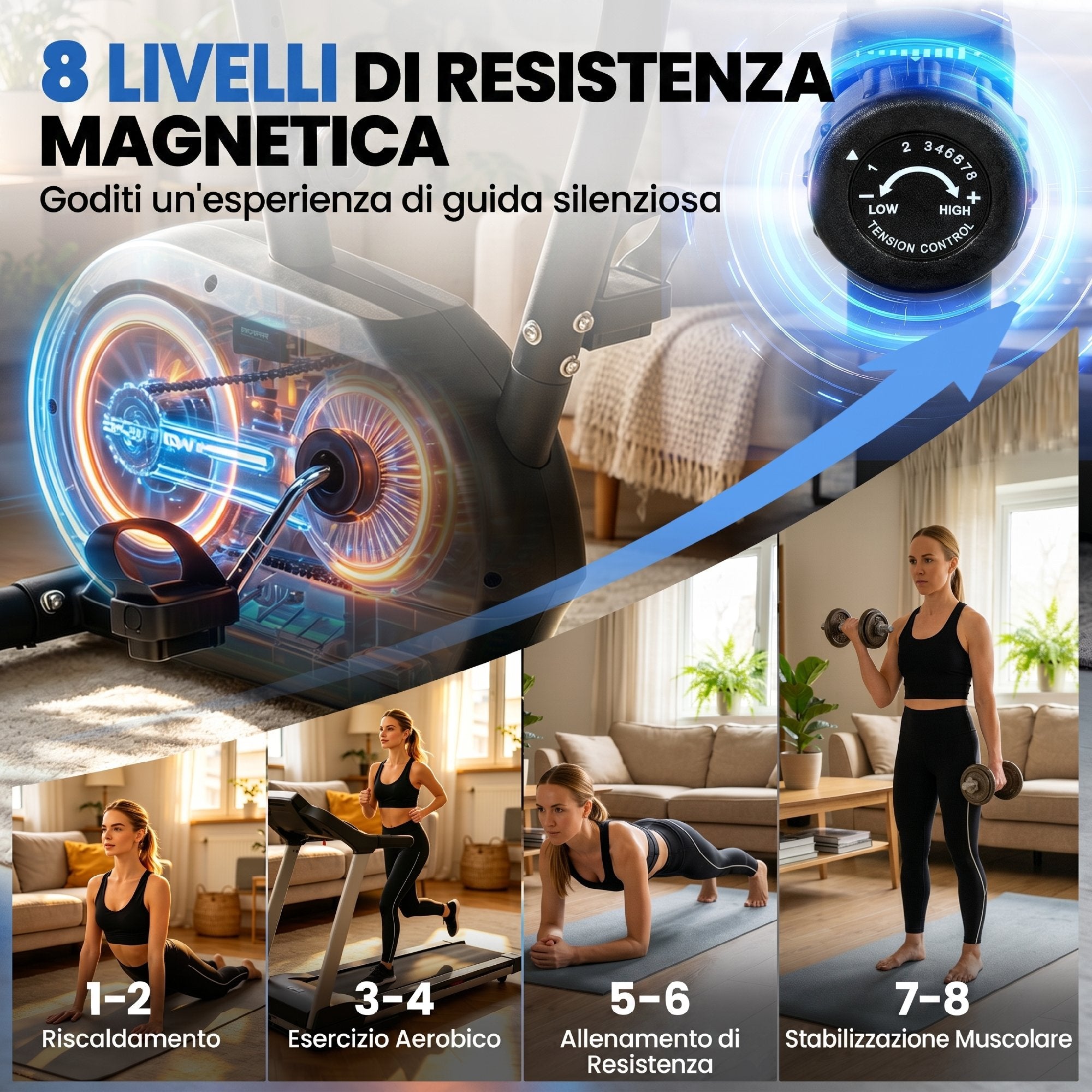 SPORTNOW Bluetooth Exercise Bike, App, Silent, 8 Levels of Magnetic Resistance for Home.