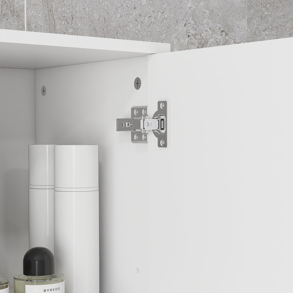 kleankin Bathroom Column with Drawer, 2 Open Shelves and 2 Double-Tier Cabinets, Made of Wood, 30x30x180 cm, Gloss White