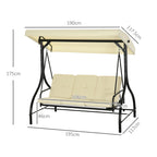 3 -seater garden rocking outsunny with adjustable roof, in metal and teslin fabric, beige and black - Borgè