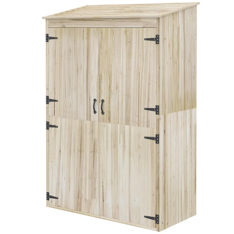 Garden Shed in Fir Wood with 2 Doors and Shelves, 120x57x183cm, Natural - Borge' Group Limited