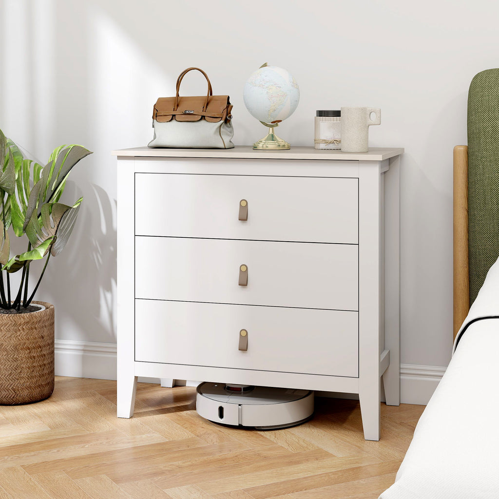 3-Drawer Bedroom Chest with Faux Leather Handles, 80x40x78.5 cm, White