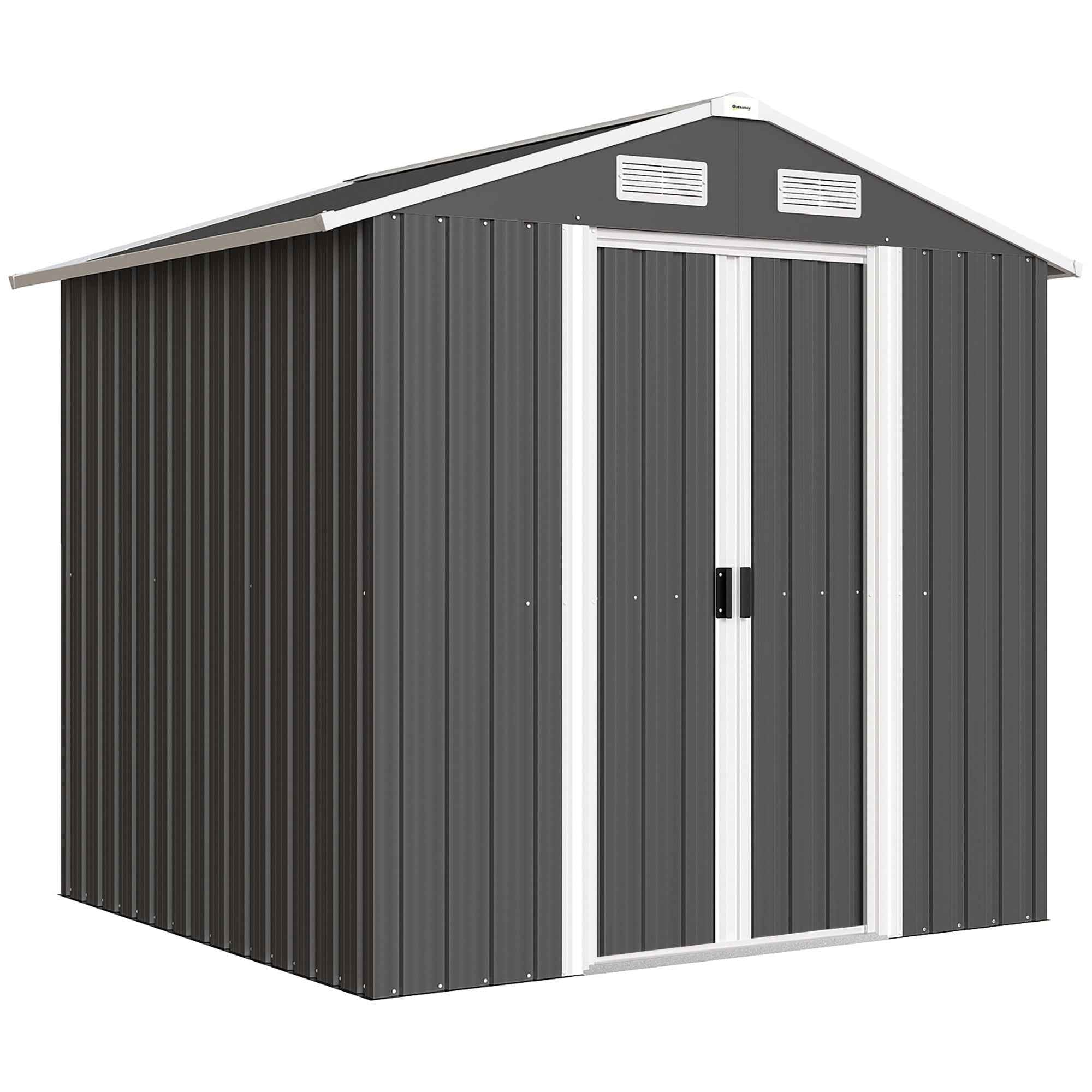 Outsunny Steel Garden Shed with 2 Sliding Doors, Black, 2.6 m²