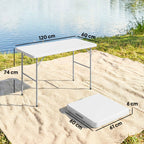 Outsunny 2-Height Folding Camping Table with Handle, HDPE, 120x60x74 cm, White