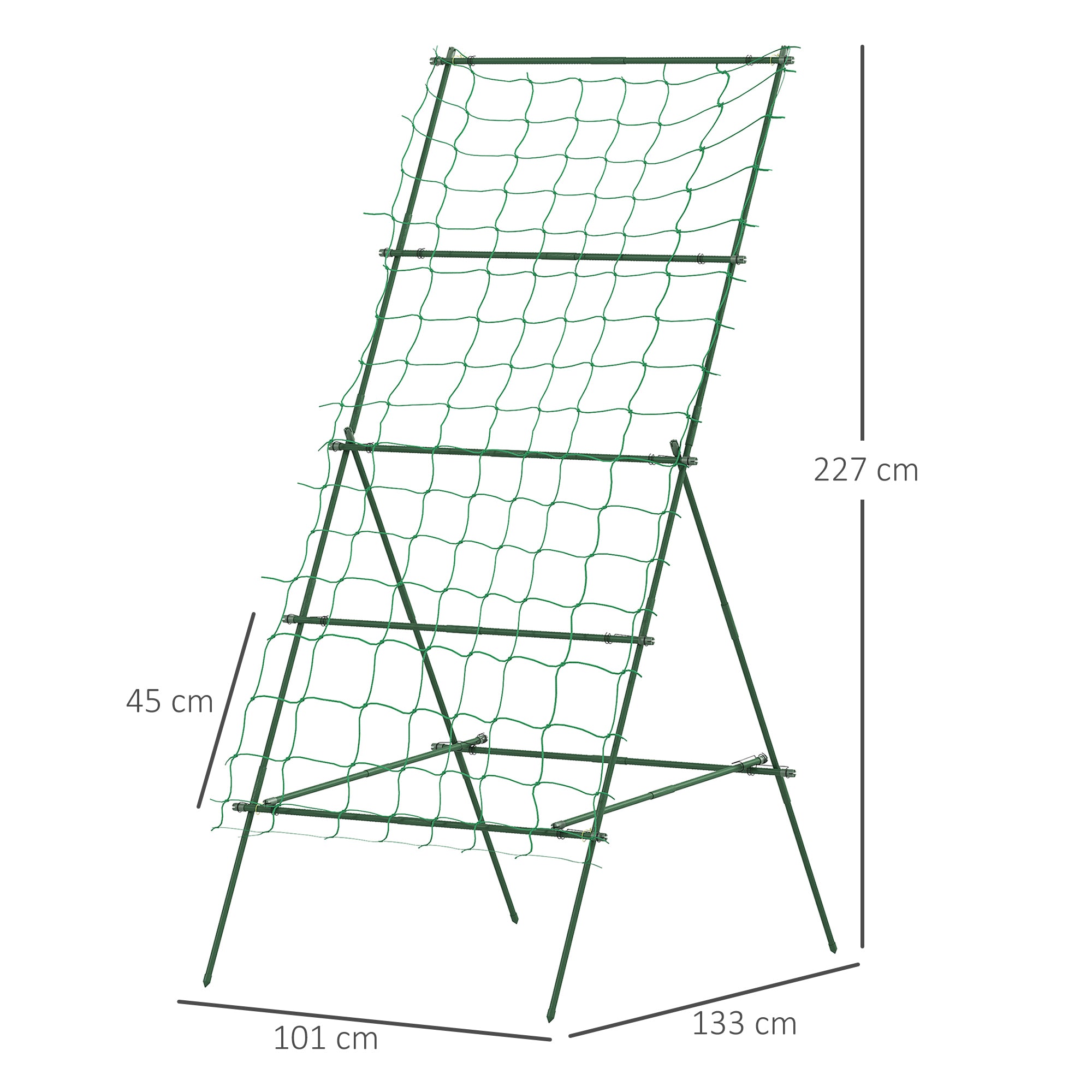 A-shaped Tomato Support with Adjustable Levels with Net, in Steel, PE and PP, 101x133x227 cm, Green