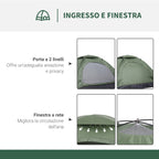 Igloo Camping Tent with Zipper Door, Mosquito Net and Mesh Windows, 206x152x110 cm, Green