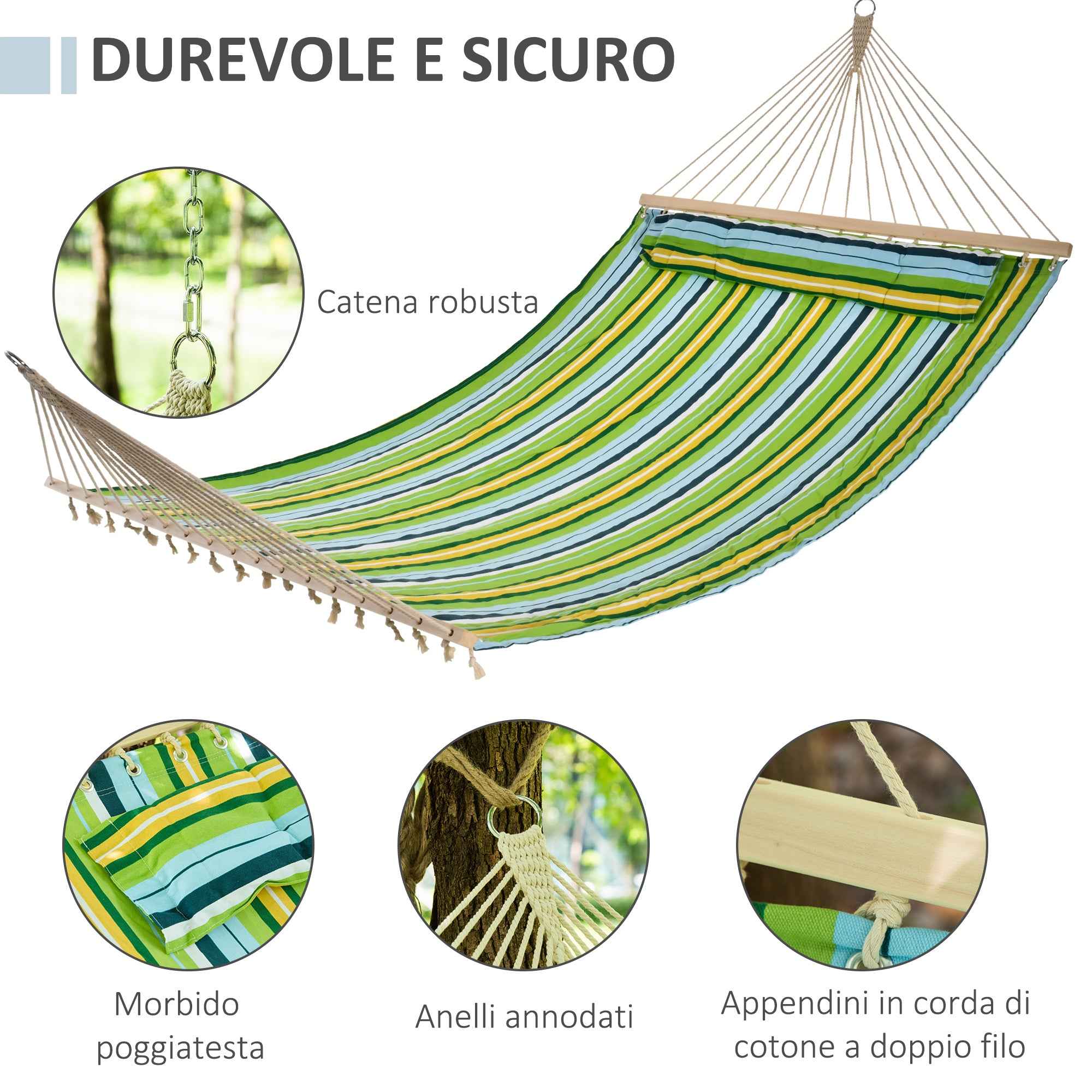 Outsunny Garden Hammock for 1-2 People Max 180kg Indoor and Outdoor with Removable Cushion 400x140cm