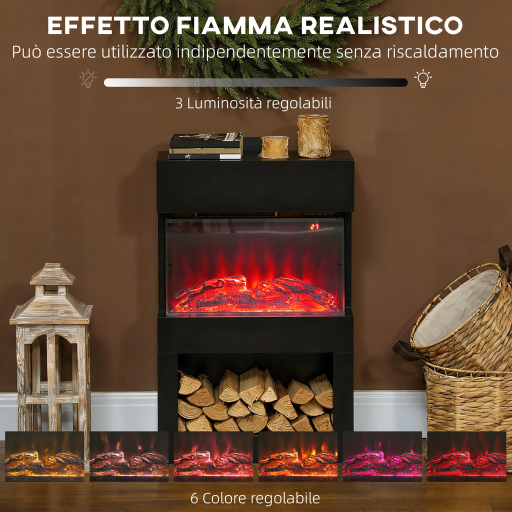 Electric Fireplace with 3D Colorful Flame Effect, 1000W/2000W with Adjustable Temperature and Remote Control, Black