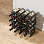 4-Tier Stackable Wave Bottle Rack for 16 Bottles, Metal, 42.5x16.5x41 cm, Black