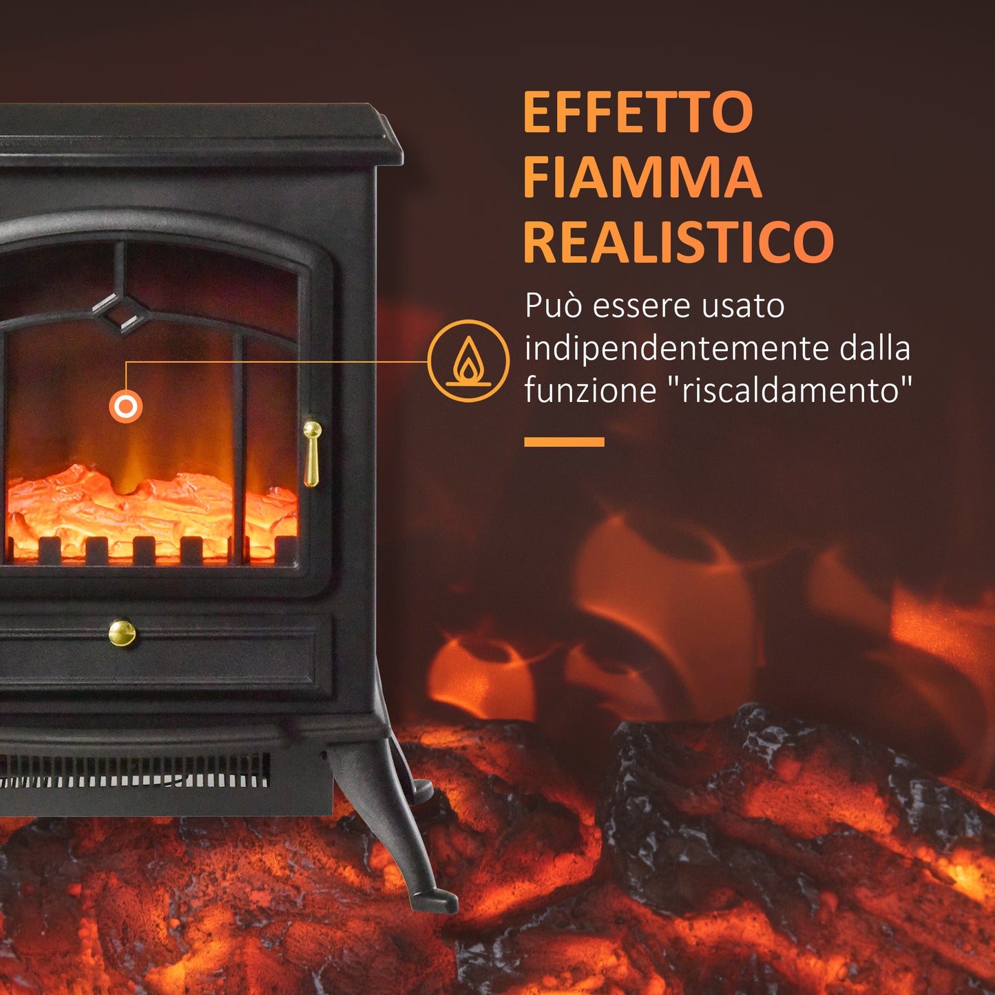 Electric Fireplace Floor Standing with Flame Effect Power 1000W /2000W in ABS and Glass 45×28×54cm Black