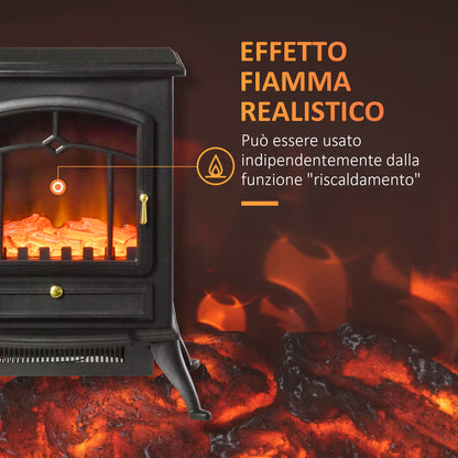 Electric Fireplace Floor Standing with Flame Effect Power 1000W /2000W in ABS and Glass 45×28×54cm Black