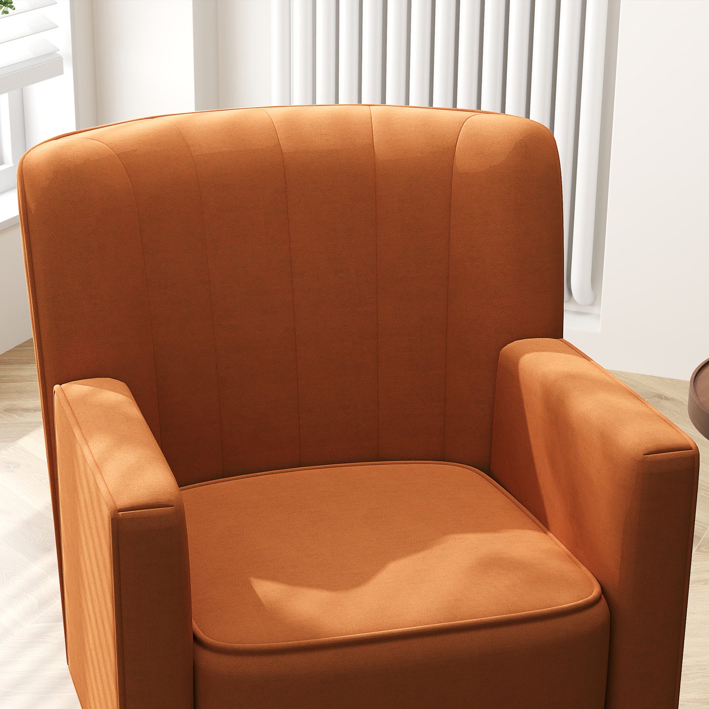 Modern Armchair with Inclined Backrest, in Velvet Effect Fabric, 70x76x92 cm, Brown