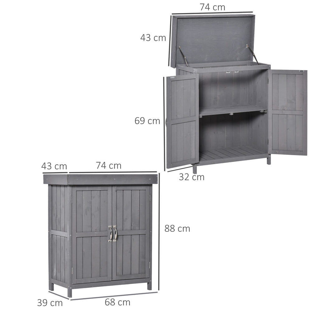 Outsunny garden wardrobe with 2 fir wood shelves with opening roof, 74x43x88 cm, dark gray - Borgè