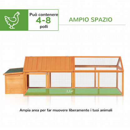 Wooden Chicken Coop for 4-8 Chickens with Wire Mesh and Opening Roof, 240x112. 5x76 cm, Orange