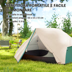 2 Person Camping Tent with 2 Vestibules, 2 Doors, 2 Windows and Carry Bag, 2.8x2.25x1.1 cm, Beige
