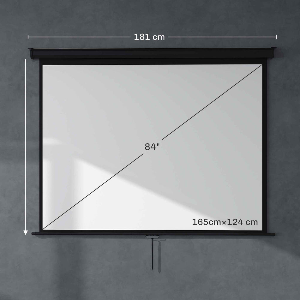 HOMCOM Projector Screen 84" 4:3 Format, 160° Angle and Ceiling or Wall Mount, Black