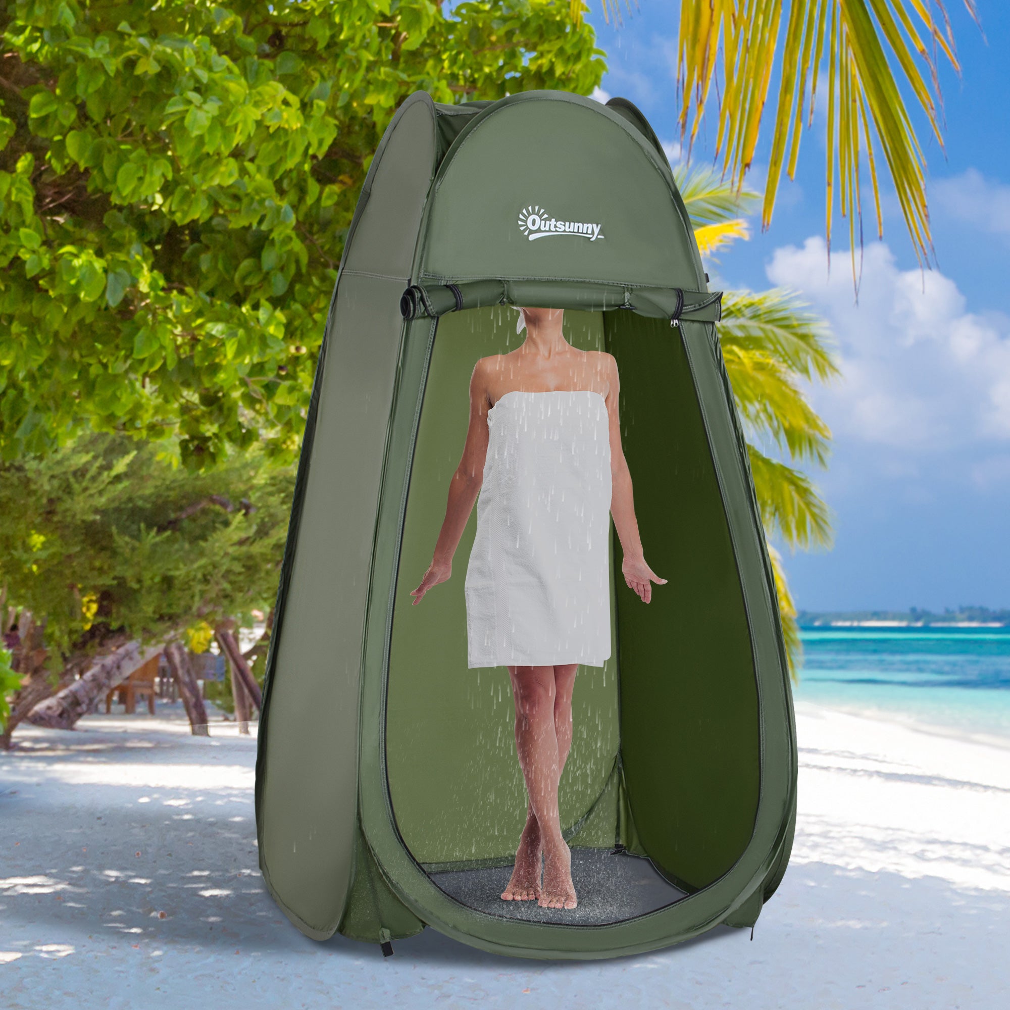 Waterproof Pop Up Shower Curtain in Polyester and Plastic, 100x100x185 cm, Military Green