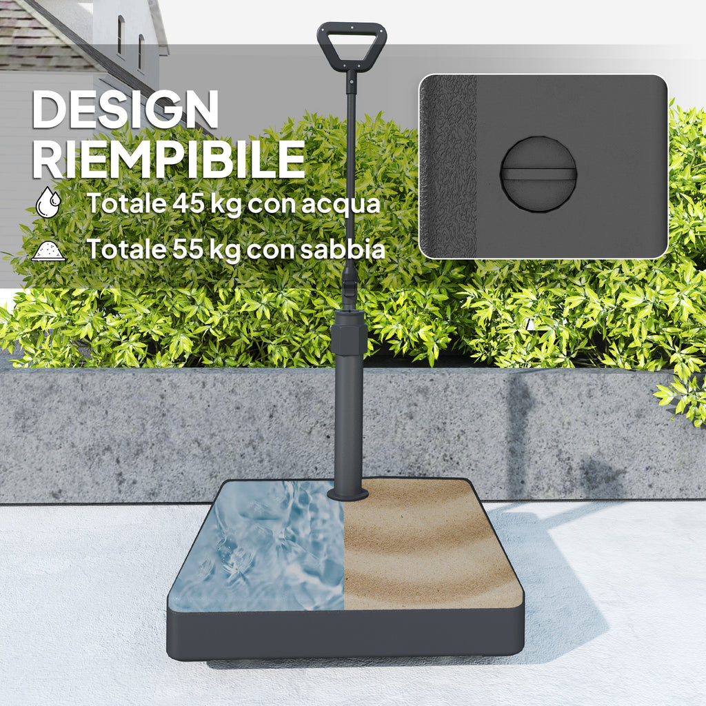 HDPE Umbrella Base with Handle and Wheels and Fillable with Water or Sand, 60x60x100 cm, Black