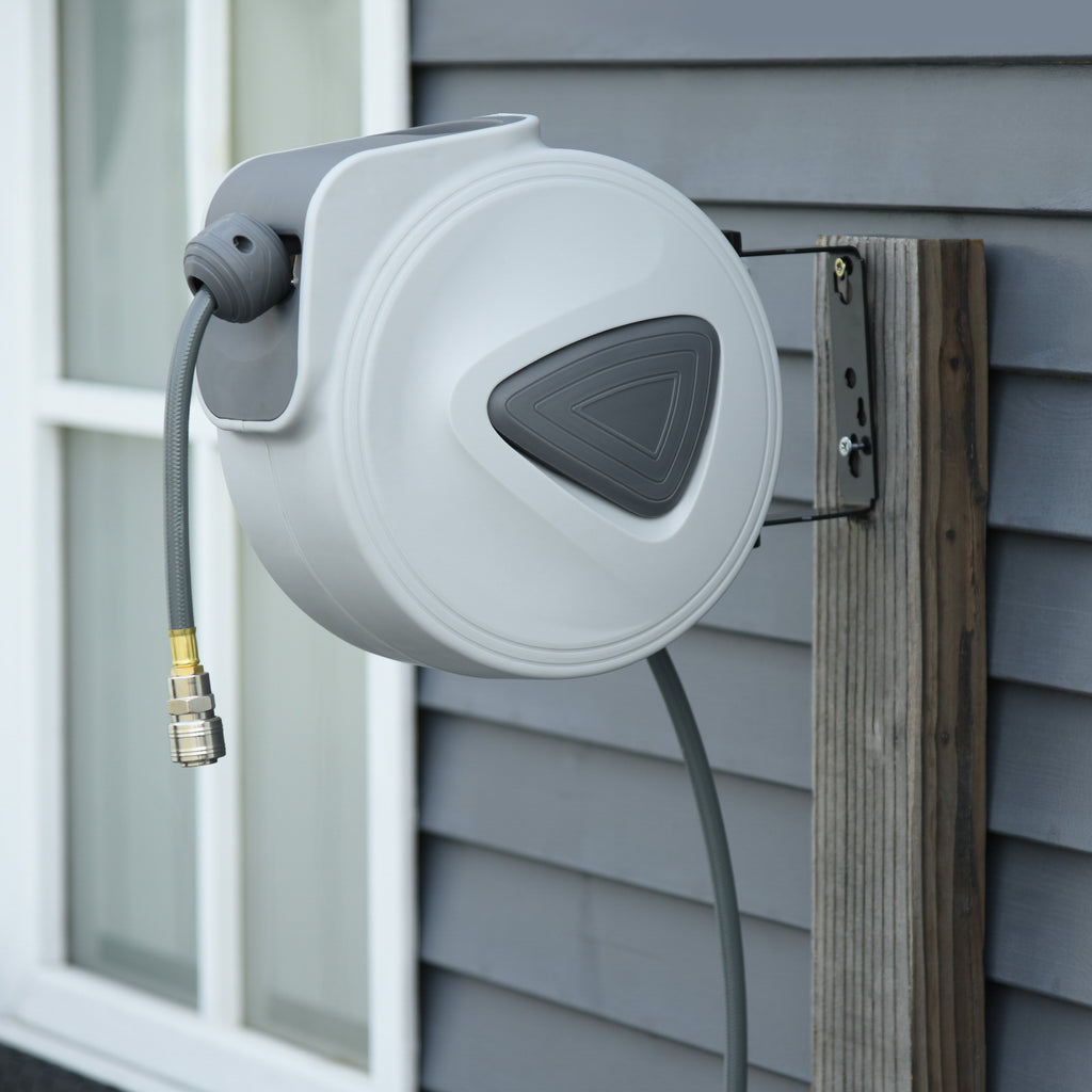 DURHAND Automatic Hose Reel with 1/4'' Connection, Max Pressure 24 Bar, Wall Mounted and 180° Rotatable, Grey