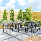 Outsunny Garden Set with Rectangular Dining Table and 8 Stackable Chairs with Armrests, Grey