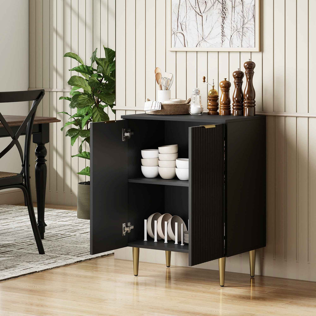 HOMCOM Modern Sideboard with 2 Doors and Adjustable Shelf, Buffet Cabinet for Kitchen and Living Room with Metal Legs, Black