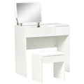 Vanity Table with Folding Mirror, Modern Makeup Table with Stool, 4-Compartment Storage Compartment, White MDF, 80x40x79 cm