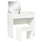 Vanity Table with Folding Mirror, Modern Makeup Table with Stool, 4-Compartment Storage Compartment, White MDF, 80x40x79 cm