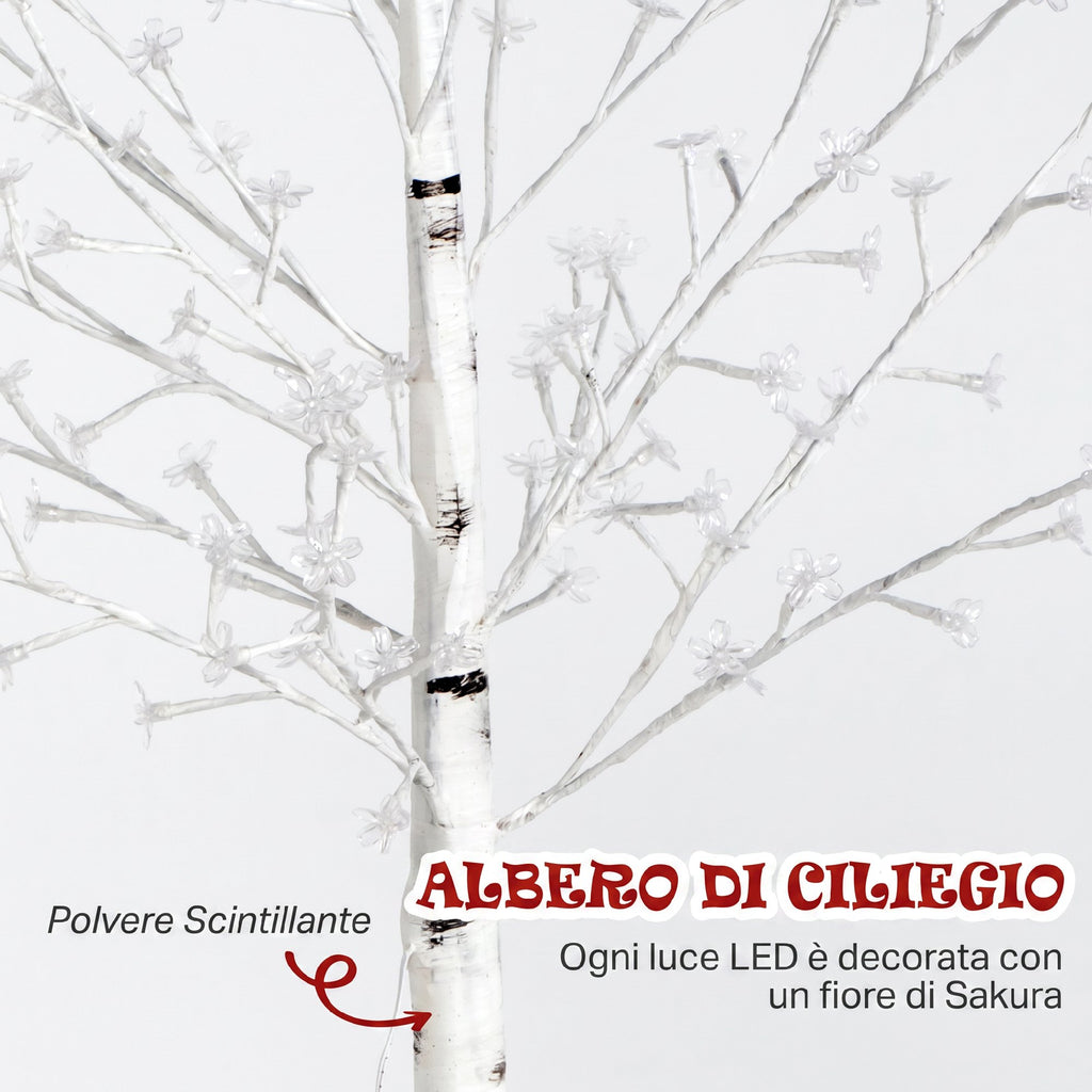 HOMCOM 150cm Tall Cherry Blossom Tree with 120 LED Lights and 3 Brightness Levels for Indoor and Outdoor Use, White