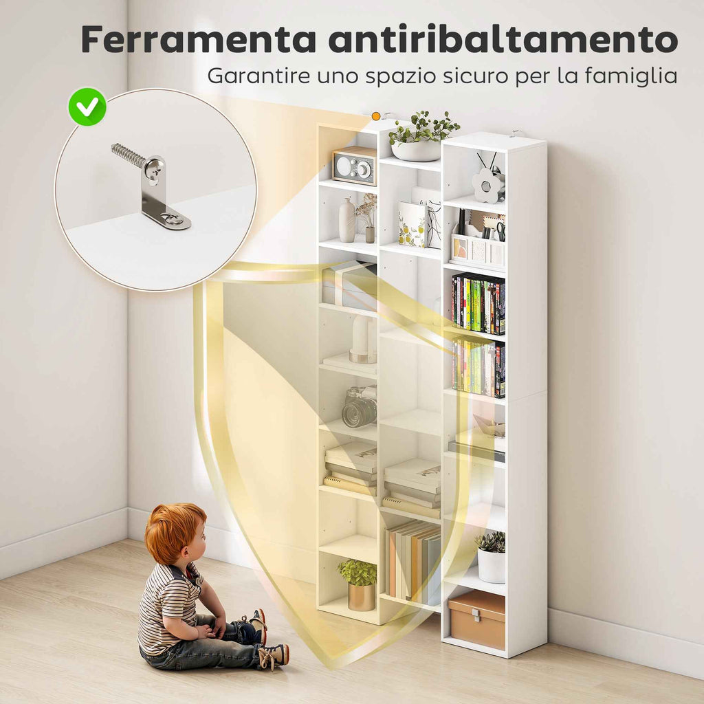 HOMCOM Modern Wooden Bookcase, 181 cm High, with 21 Compartments and 10 Adjustable Shelves, White