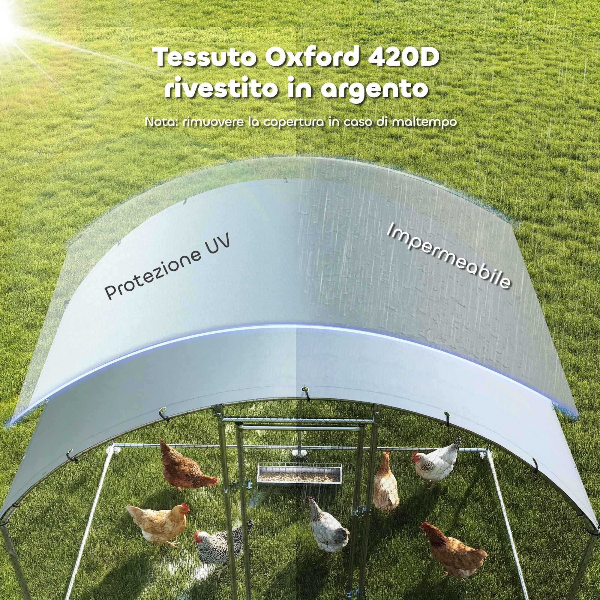 PawHut Outdoor Chicken Coop with Waterproof Roof and Lock, Galvanized Steel, 2.8x1.7x1.9 m, Silver