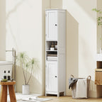 Tall Bathroom Cabinet with 2 Open Shelves and 2 Adjustable Shelving Cabinets, Wooden, 30x30x170 cm, White