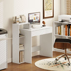Modern PC Desk with 3 Open Shelves and Drawer, White Wood, 100x40x90 cm