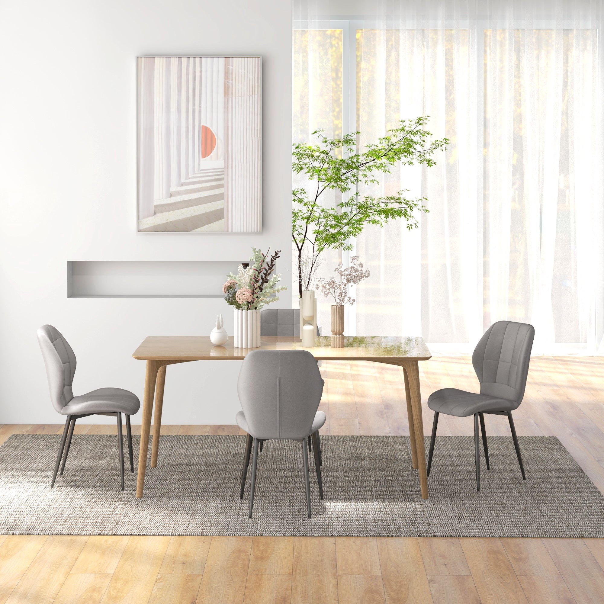 HOMCOM Set of 4 Modern Dining Chairs for Kitchen and Living Room with Flannel Upholstery, Gray - Borgè