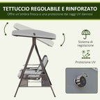 Outsunny 3-Seater Garden Swing with Adjustable Canopy, Cup Holder and Cushions, 208x121x172 cm, Light Grey