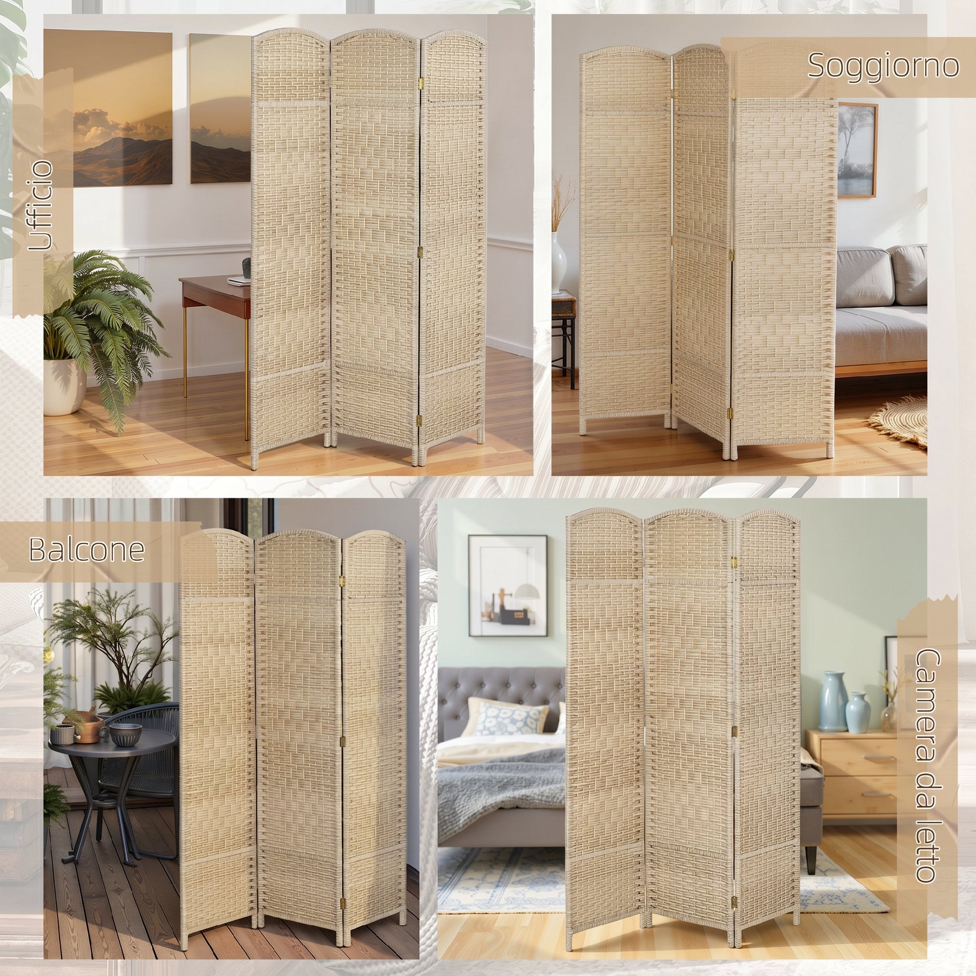 HOMCOM 3-Panel Folding Room Divider, 135x180cm, Woven PP and Pine Wood Screen, Oak