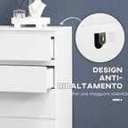 White Chest of Drawers | 6 Drawers with Anti-Tip Design, in Chipboard, 80x39x115 cm - Borgè