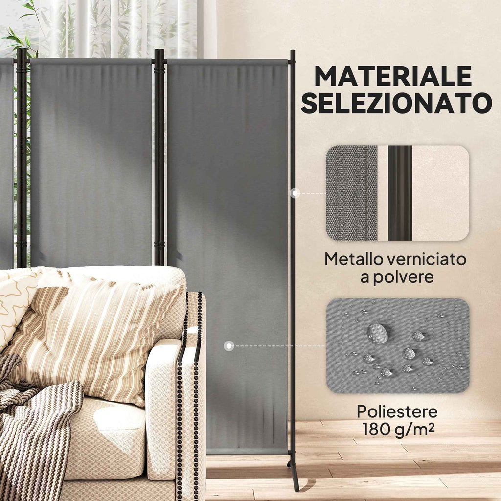 Outsunny 4-Panel Folding Indoor and Outdoor Room Divider, 221 x 50 x 172 cm, Dark Grey