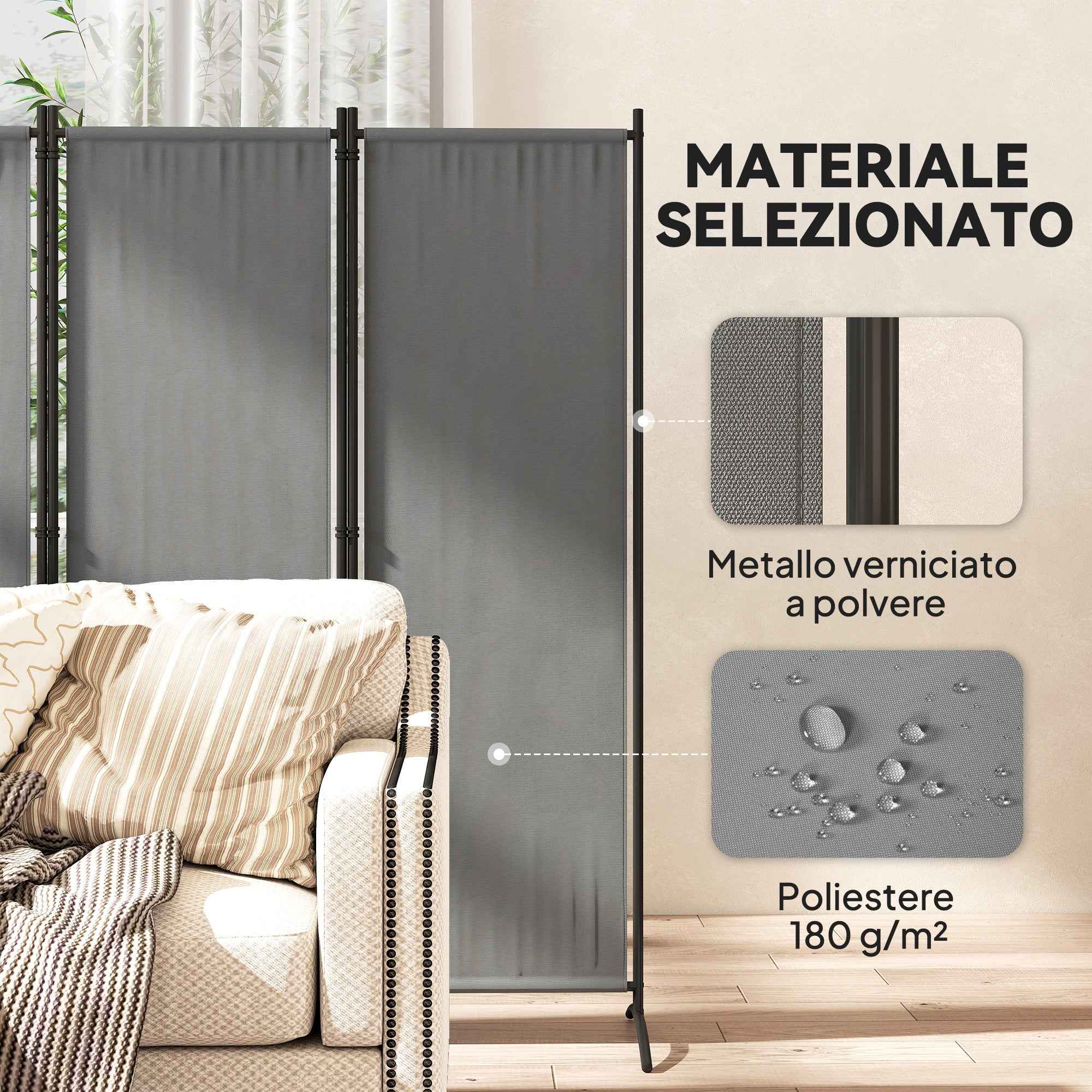 Outsunny 4-Panel Folding Indoor and Outdoor Room Divider, 221 x 50 x 172 cm, Dark Grey
