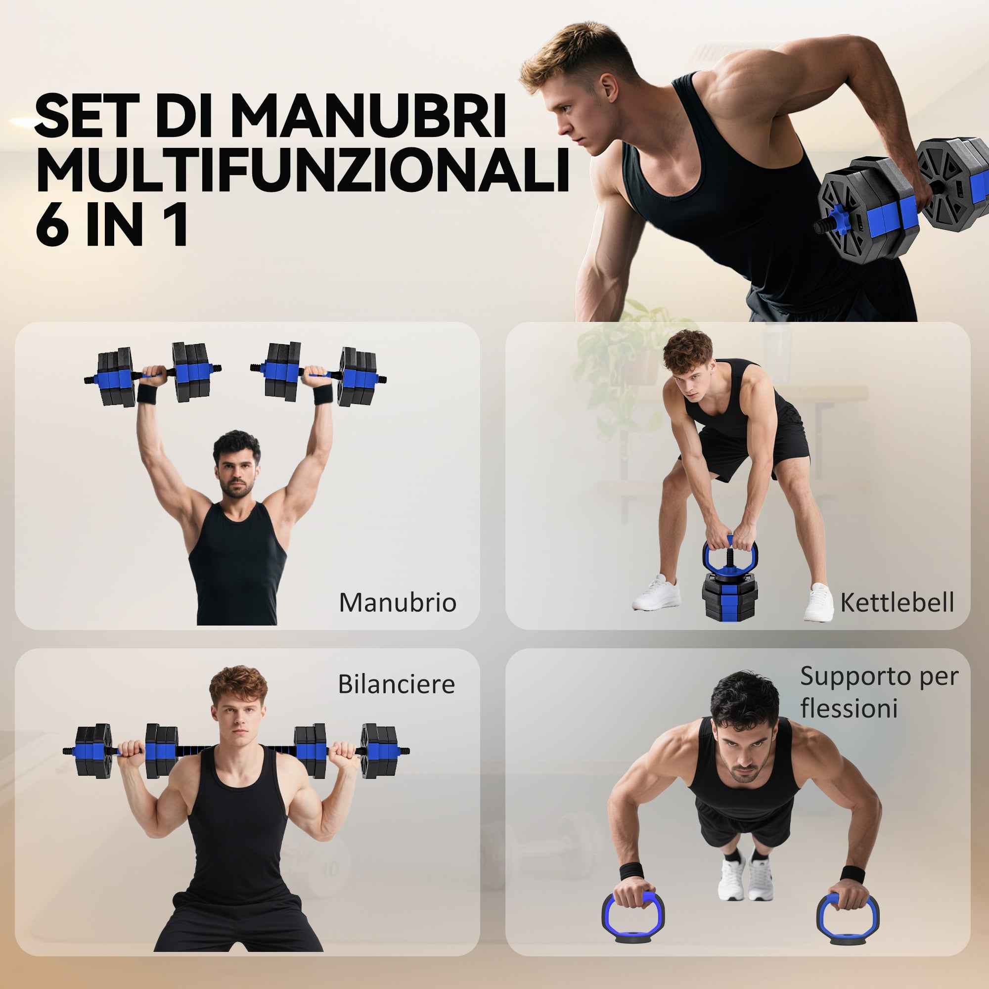 SPORTNOW 6-in-1 Multifunction Gym Weight Set, 20kg Total, Plastic and Sand, 125x18x18 cm, Blue