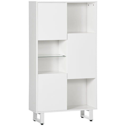 Modern Sideboard with 4 Open Compartments and 3 Wooden Cabinets, 70x24.3x132cm, White