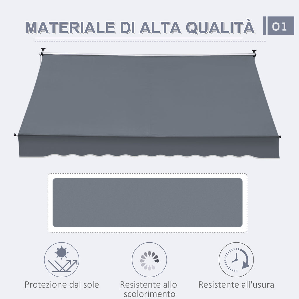 Awning with Roller Arms with Crank and Telescopic Structure, 4x1.2m, Gray