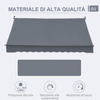 Awning with Roller Arms with Crank and Telescopic Structure, 4x1.2m, Gray