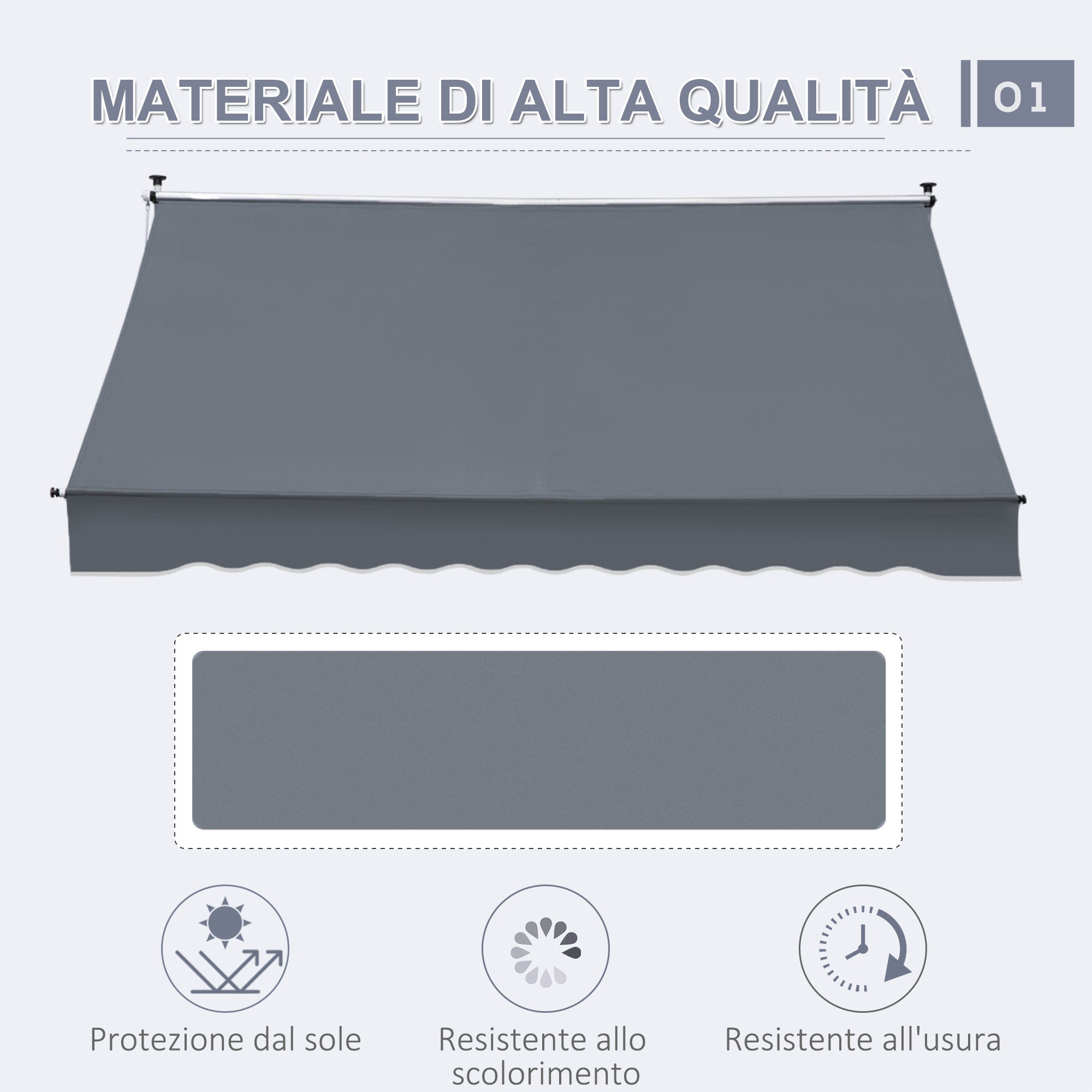 Awning with Roller Arms with Crank and Telescopic Structure, 4x1.2m, Gray