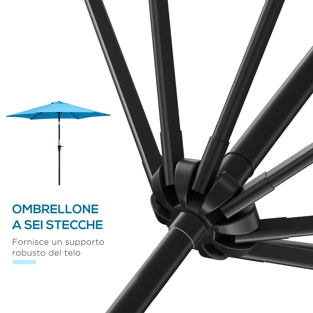 Garden Umbrella Ø2.6x2.4 m with Crank and Tilting Head in Aluminum and Polyester, Blue