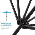 Garden Umbrella Ø2.6x2.4 m with Crank and Tilting Head in Aluminum and Polyester, Blue