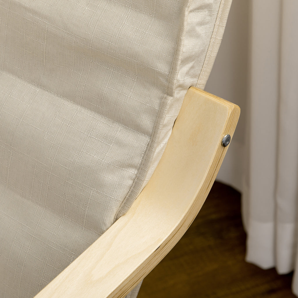 Relaxing Chair with 5-Level Footrest and Headrest, Birch Wood and Fabric, 66.5x94x100 cm, Cream